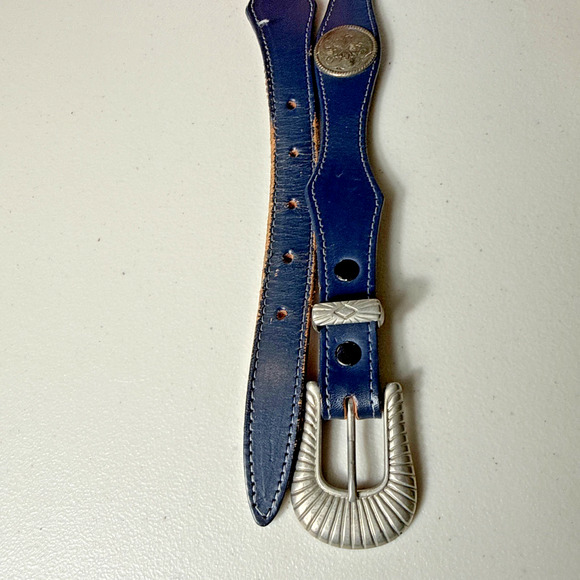 Vintage Women\'s Nocona Navy Leather Belt Size Small Silver Concho Buckle 80s EUC main image 4